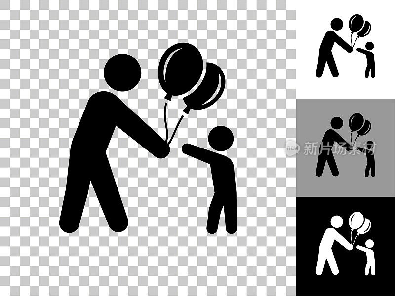 Stick Figure & Balloons Icon on Checkerboard透明背景